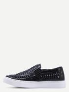 Shein Black Faux Leather Hollow Woven Wedge Sneakers