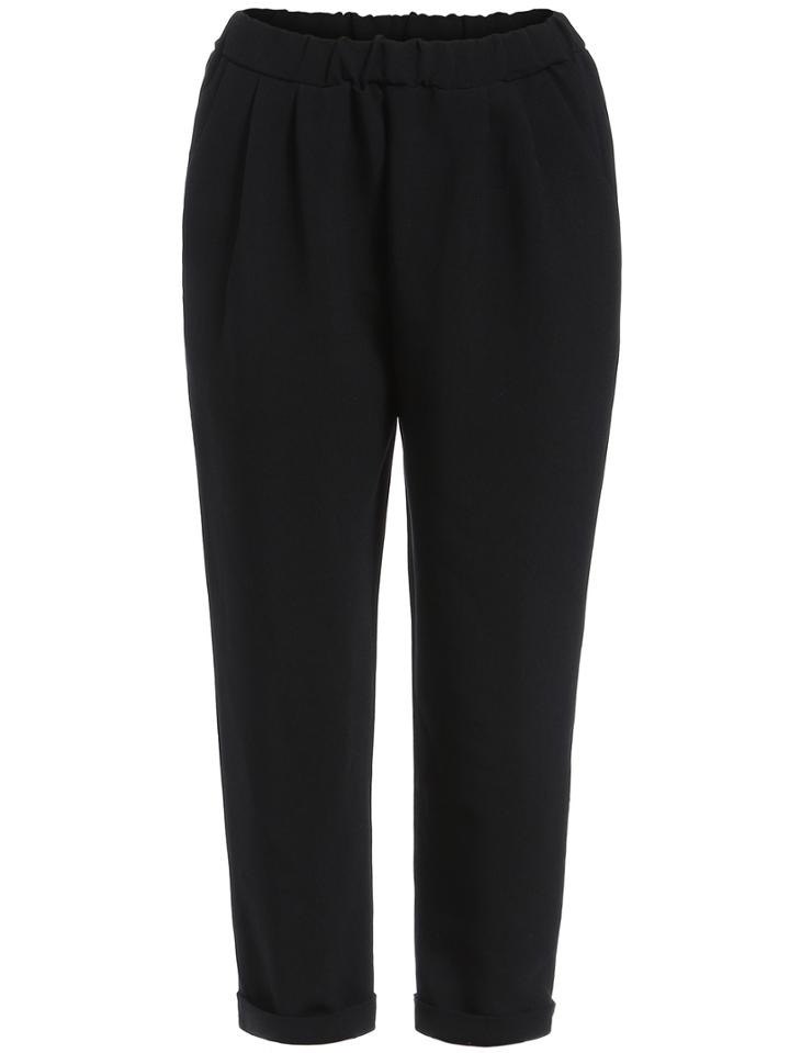 Shein Black Elastic Waist Crop Pant