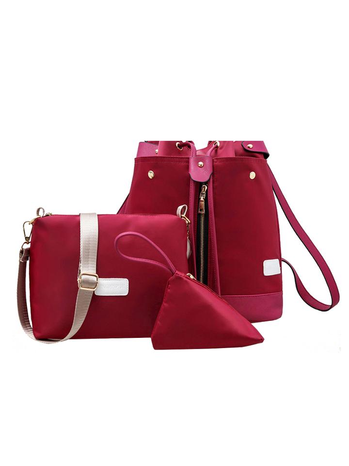 Shein Plain Nylon 3pcs Bag Set - Red