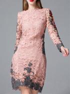 Shein Pink Color Block Crochet Applique Pouf Dress