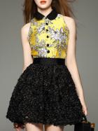 Shein Yellow Lapel Print A-line Dress