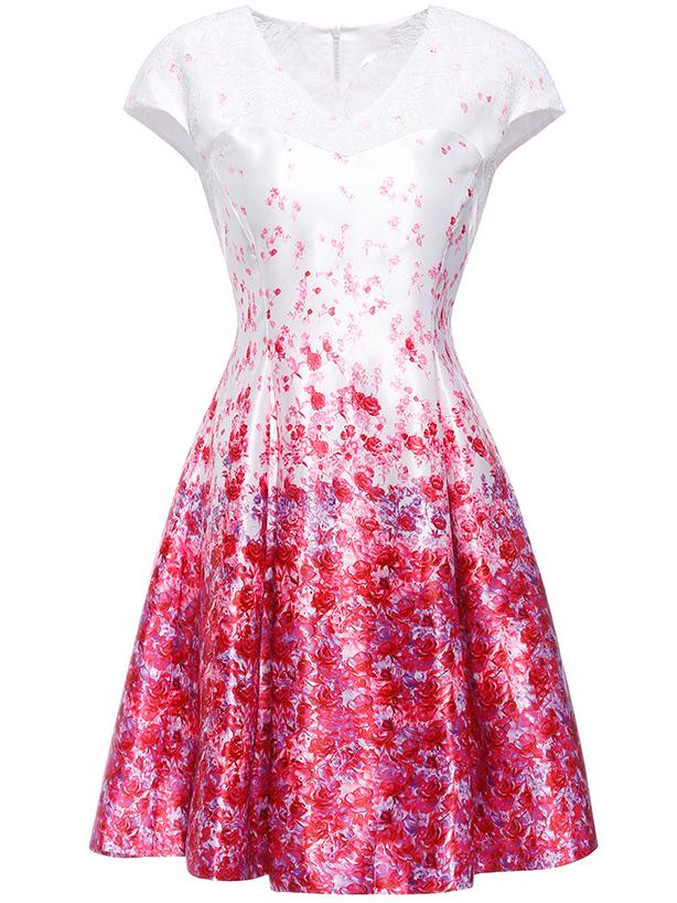 Shein White V Neck Cap Sleeve Floral Dress