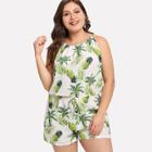 Shein Plus Foliage Print Split Back Halter Romper
