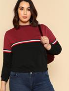 Shein Striped Tape Detail Two Tone Pullover