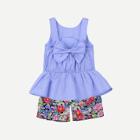 Shein Girls Bow Tie Ruffle Hem Blouse With Calico Print Shorts