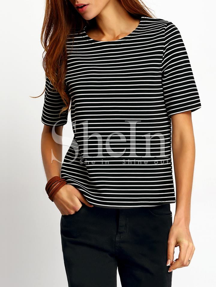 Shein Short Sleeve Round Neck Stripe T-shirt
