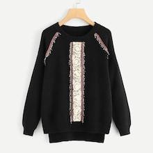 Shein Beaded And Embroidery Front Dip Hem Sweater