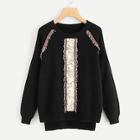 Shein Beaded And Embroidery Front Dip Hem Sweater