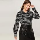 Shein Plus Double Pocket Striped Blouse