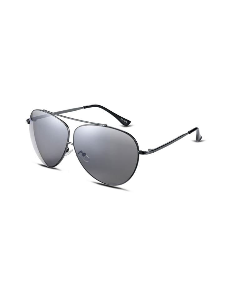 Shein Dark Grey Frame Double Bridge Mirrored Aviator Sunglasses