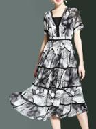 Shein Boat Neck Print A-line Dress