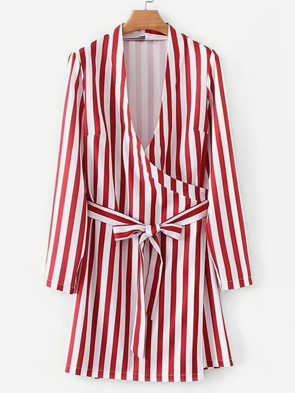 Shein Self Tie Kimono Striped Dress