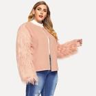 Shein Plus Faux Fur Contrast Sleeve Solid Coat