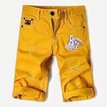 Shein Men Letter Print Ripped Cuffed Denim Shorts