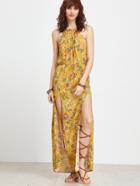 Shein Yellow Floral Split Side Maxi Dress