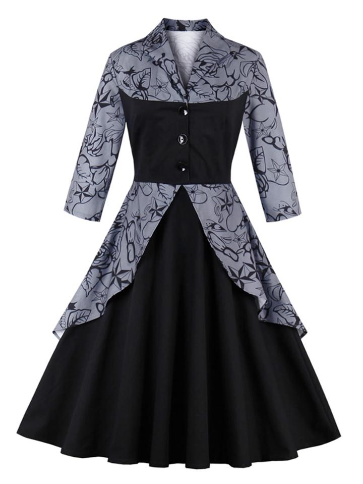 Shein Contrast Vintage Print Flare Dress