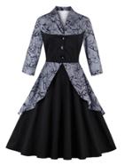 Shein Contrast Vintage Print Flare Dress