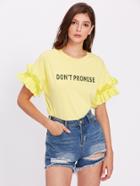 Shein Slogan Print Shirred Ruffle Sleeve Tee