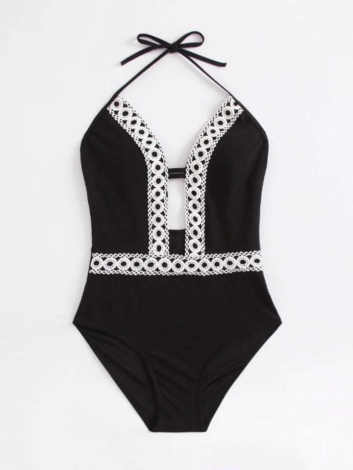 Shein Crochet Trim Plunge Swimsuit
