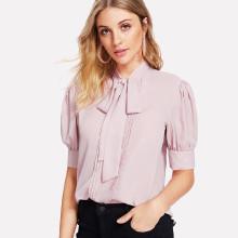 Shein Tie Neck Puff Sleeve Top