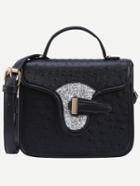 Shein Faux Ostrich Leather Handbag With Strap - Black