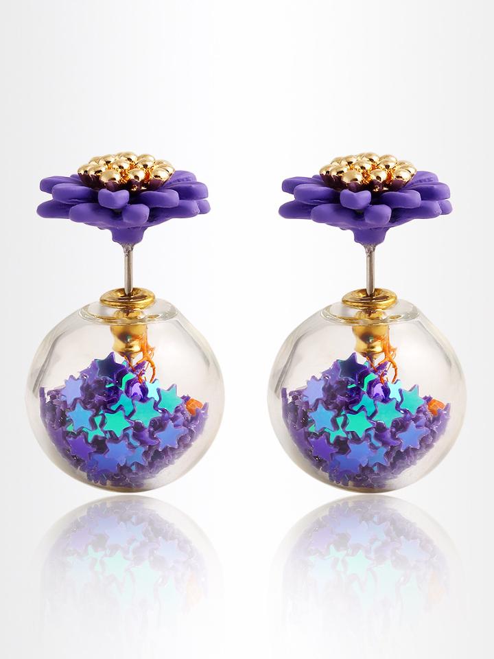 Shein Daisy Double Sided Stud Earrings - Purple