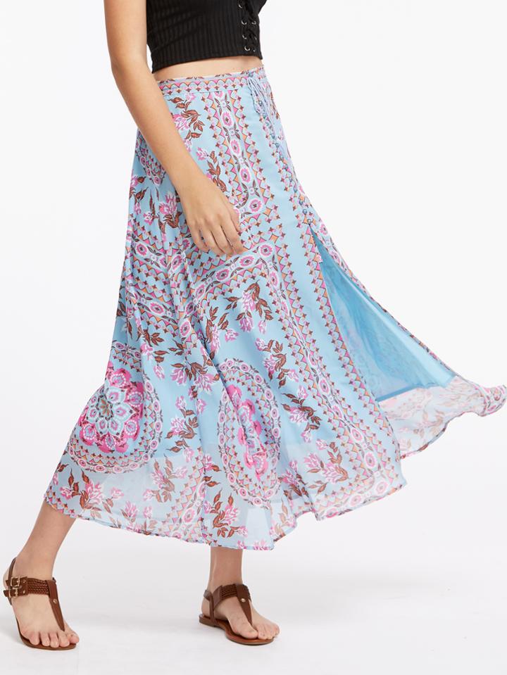 Shein Tassel Tie Split Front Chiffon Skirt