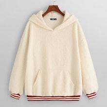 Shein Plus Striped Trim Teddy Hoodie
