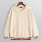 Shein Plus Striped Trim Teddy Hoodie