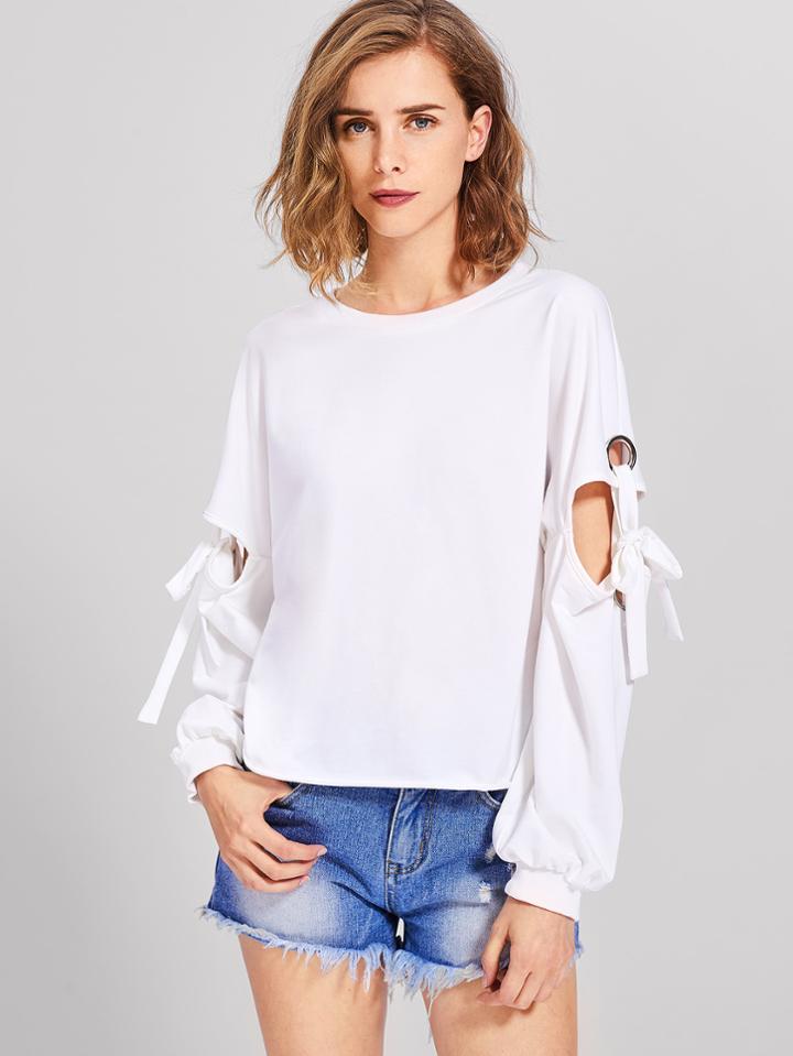 Shein Grommet Detail Tied Open Sleeve Sweatshirt