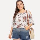Shein Plus Lace Trim Cold Shoulder Floral Top