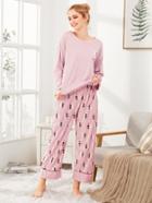 Shein Girl Print Tee & Pants Pj Set