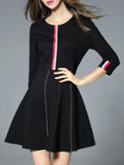 Shein Black Color Block Striped A-line Dress