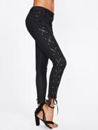 Shein Grommet Lace Up Side Skinny Ankle Jeans