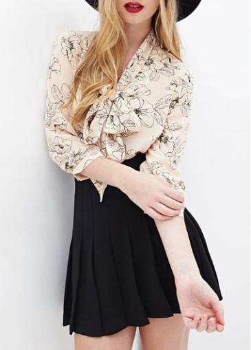 Rosewe Bowknot Embellished Flower Print Asymmetric Chiffon Blouse
