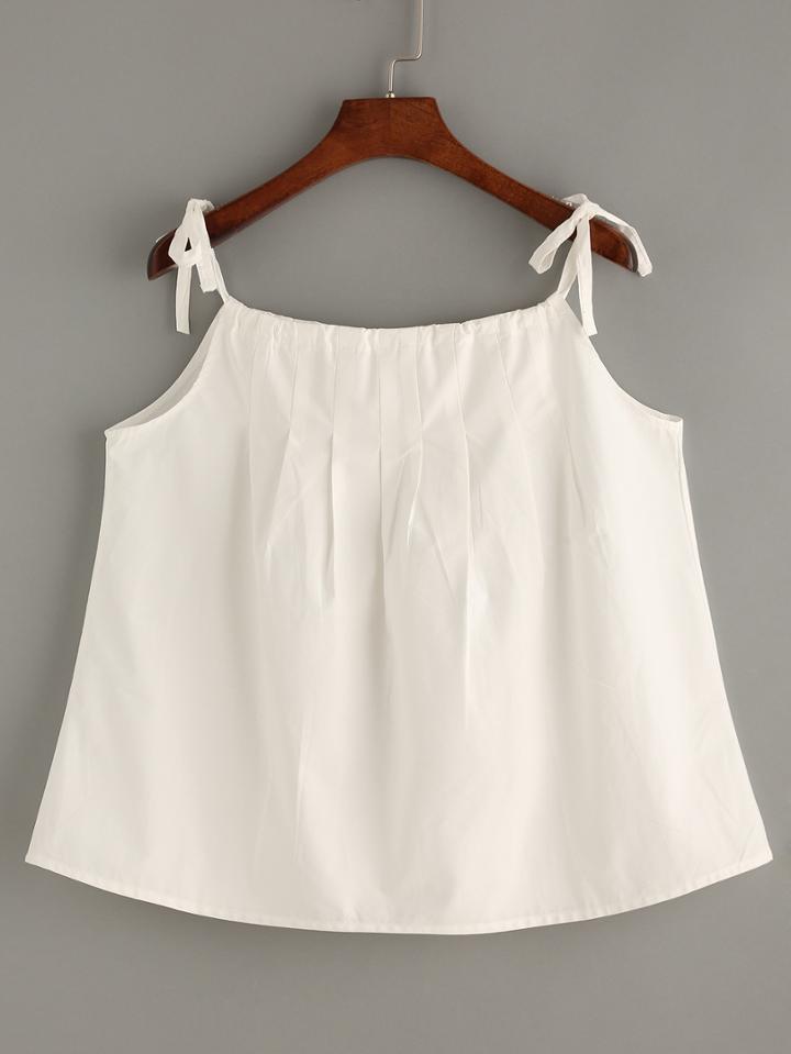 Shein White Tie Shoulder Pleated Cami Top