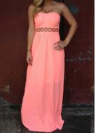 Rosewe Open Back Pierced Waist Pink Maxi Dress