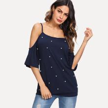 Shein Open Shoulder Pearl Embellished Dress