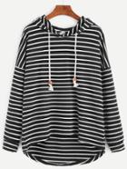 Shein Striped Drop Shoulder Dip Hem Drawstring Hooded Sweatshirt