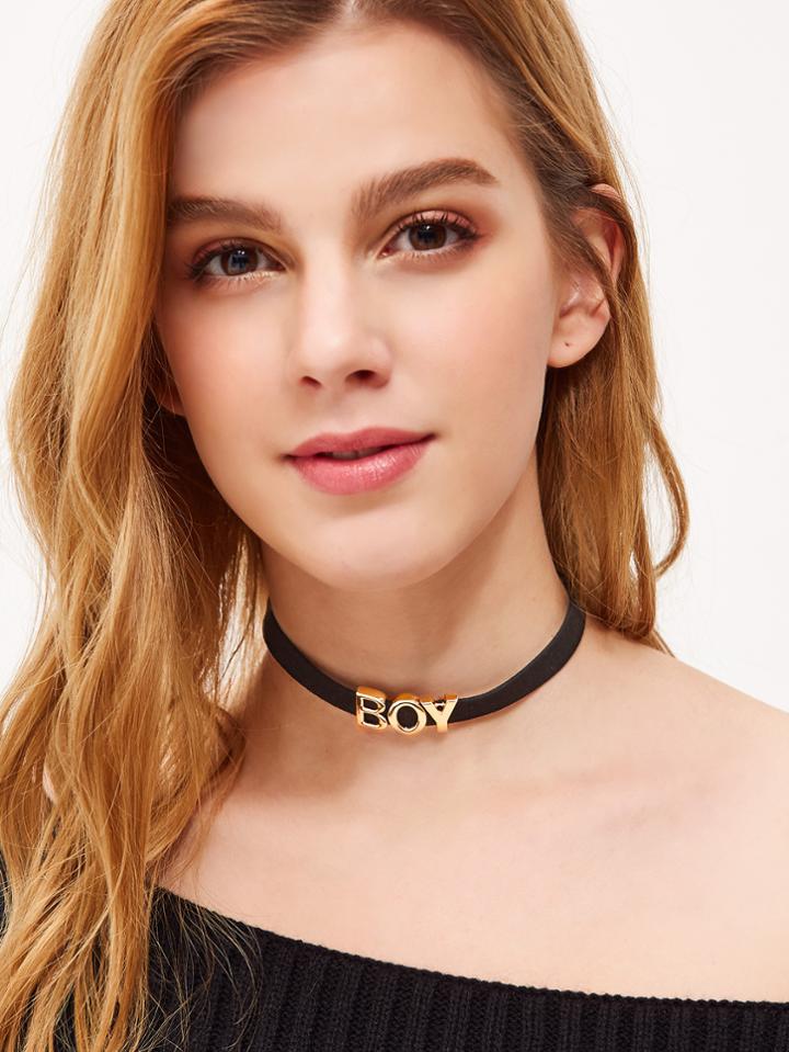 Shein Golden Boy Charm Black Suede Choker