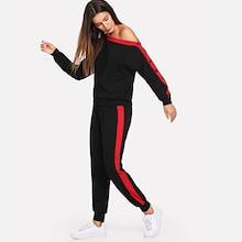 Shein Asymmetrical Neck Button Side Top And Sweatpants Set