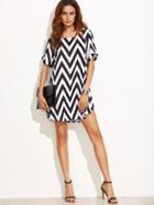 Shein Black And White Chevron Print Shift Dress
