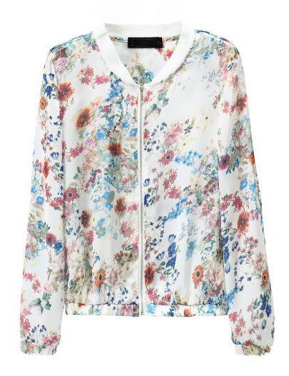 Shein White Long Sleeve Floral Crop Jacket