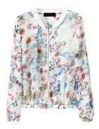 Shein White Long Sleeve Floral Crop Jacket