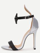 Shein Contrast Bow Tie Ankle Strap Heeled Sandals - Silver