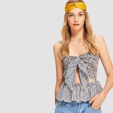 Shein Cut Out Knot Front Stripe Hem Cami Top