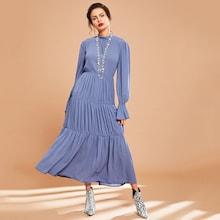 Shein Keyhole Back Flounce Sleeve Pleated Dress