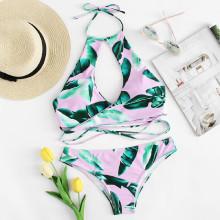 Shein Palm Print Wrap Bikini Set