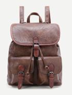 Shein Brown Buckle Design Pu Backpack With Pocket