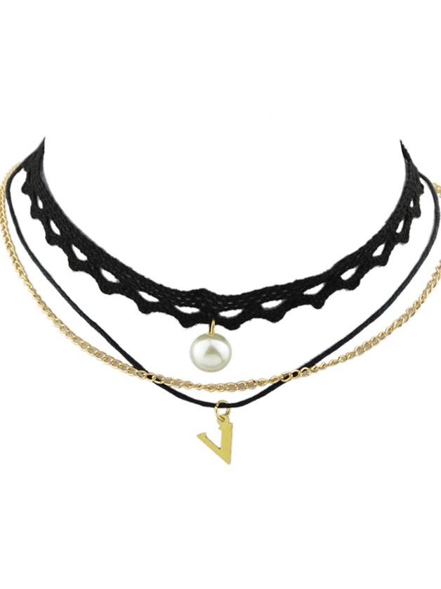 Shein Gothic Multilayers Lace Gold Color Chain Choker Necklace